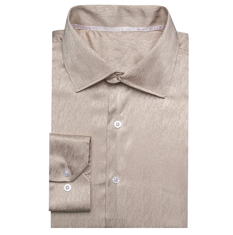 Simon.Von Fashion Champagne Solid Silk Shirt- CY-0671