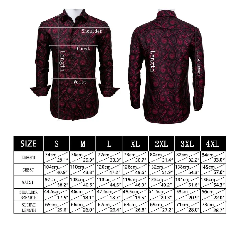 Simon.Von  Long Sleeve Shirt Black Golden Paisley Silk Shirt -CY-0445