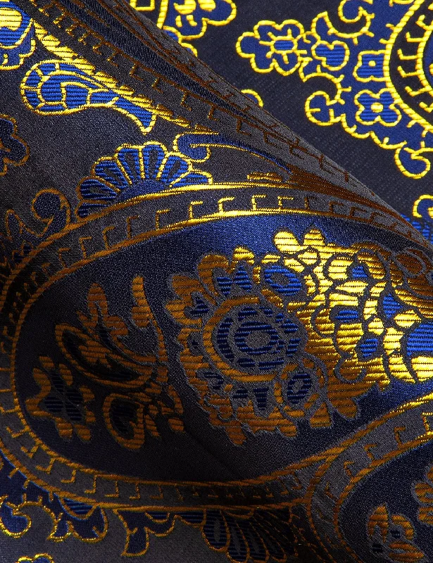 Simon.Von Gold Blue Black Paisley Pattern Silk Men's Formal Shirt- CY-0444