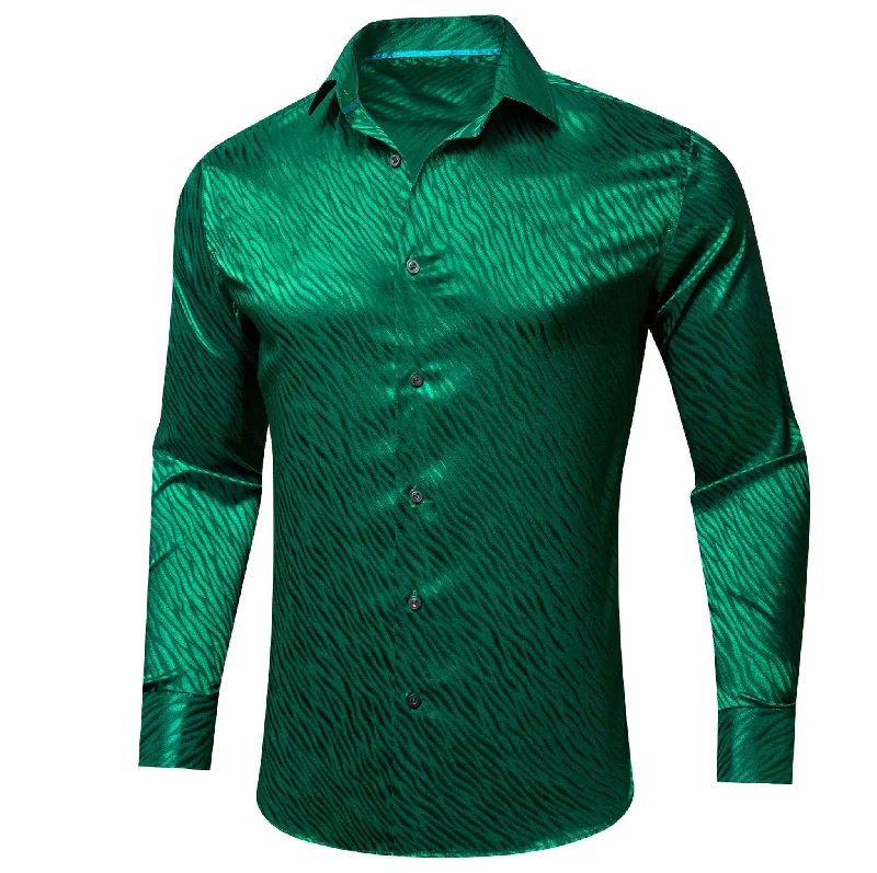 Simon.Von  Grass Green Ripple Silk Men's Shirt- CY-0676