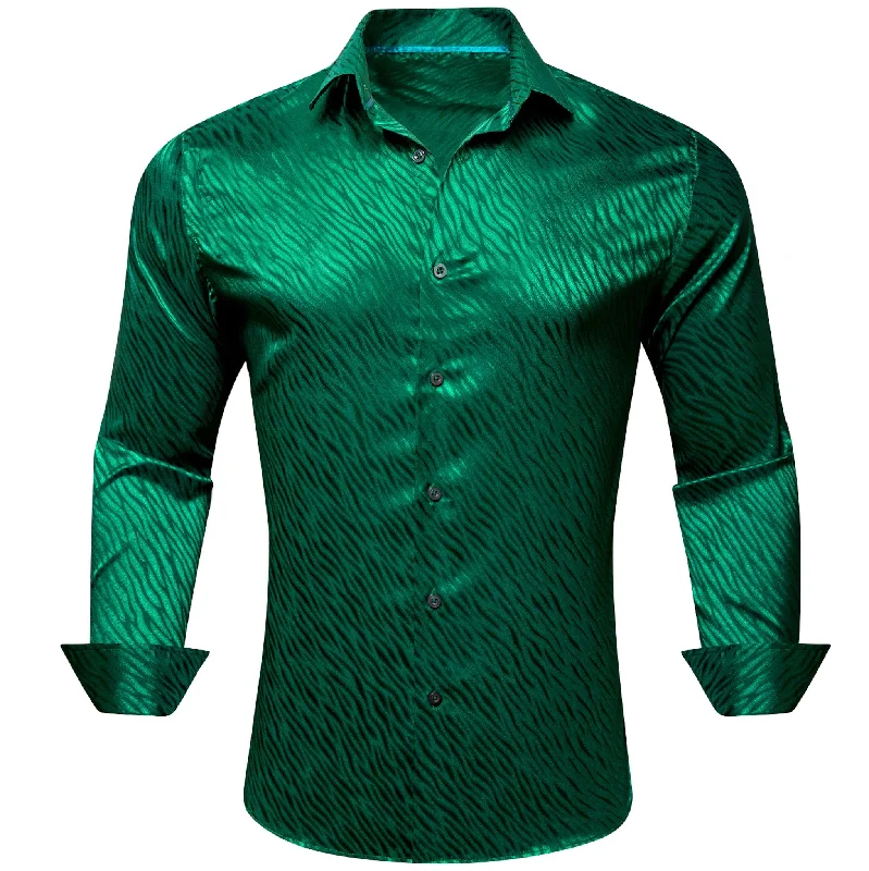 Simon.Von  Grass Green Ripple Silk Men's Shirt- CY-0676