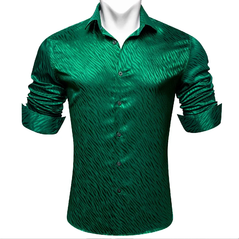 Simon.Von  Grass Green Ripple Silk Men's Shirt- CY-0676