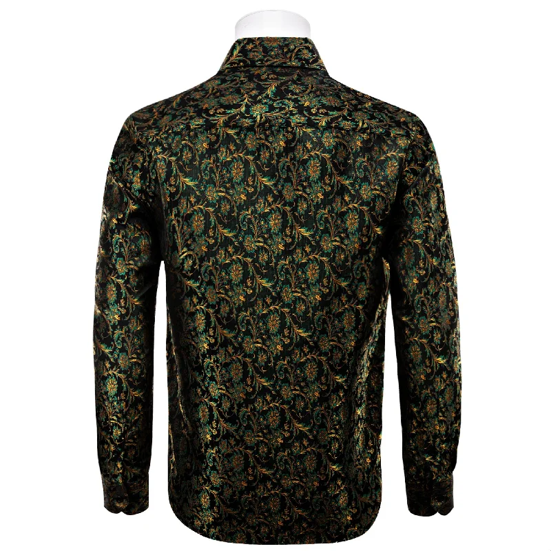 SIMON.VON GREEN GOLD FLORAL SILK MEN'S SHIRT- CY-9009