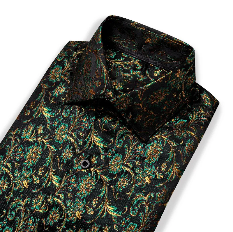 SIMON.VON GREEN GOLD FLORAL SILK MEN'S SHIRT- CY-9009