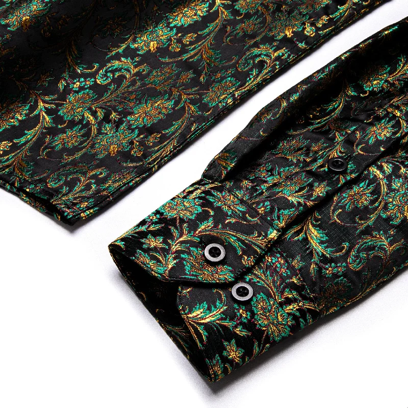 SIMON.VON GREEN GOLD FLORAL SILK MEN'S SHIRT- CY-9009