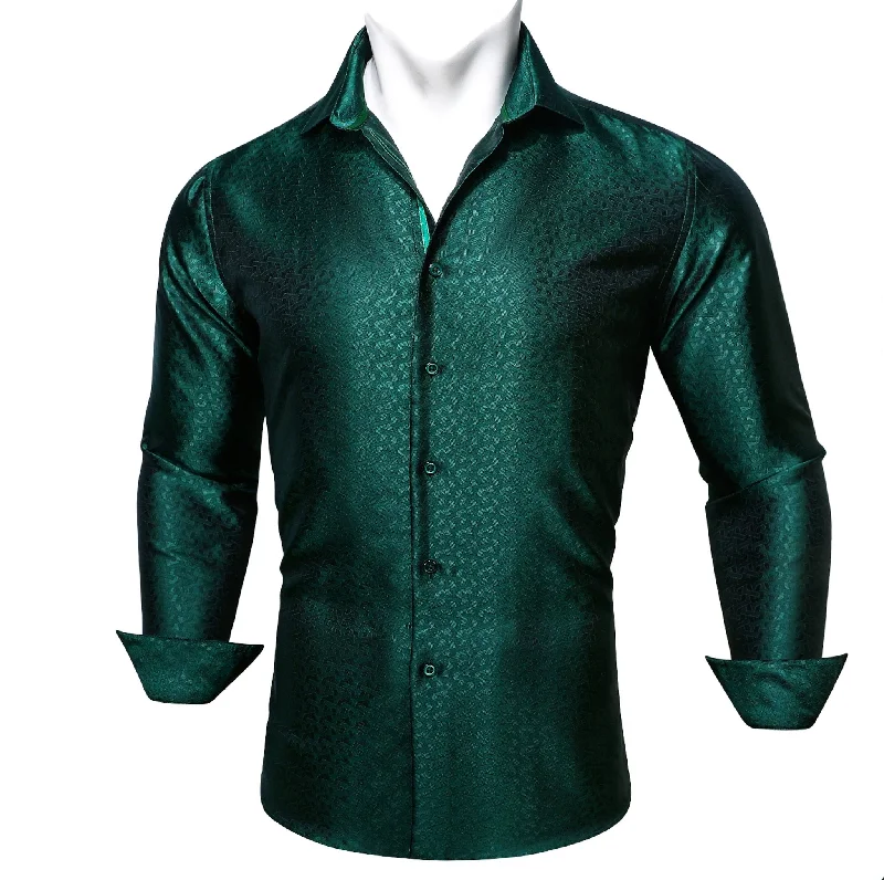 Simon.Von  Green Lattice Silk Men's Shirt- CY-0433