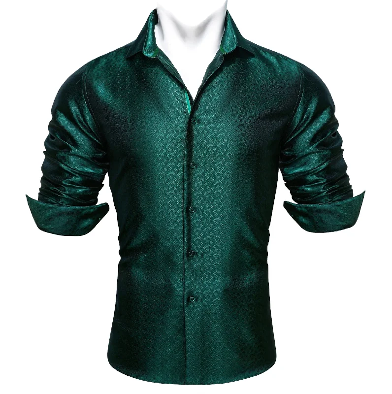 Simon.Von  Green Lattice Silk Men's Shirt- CY-0433