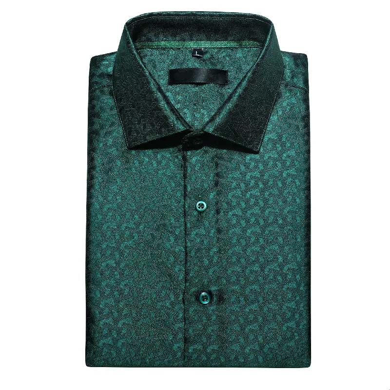 Simon.Von  Green Lattice Silk Men's Shirt- CY-0433