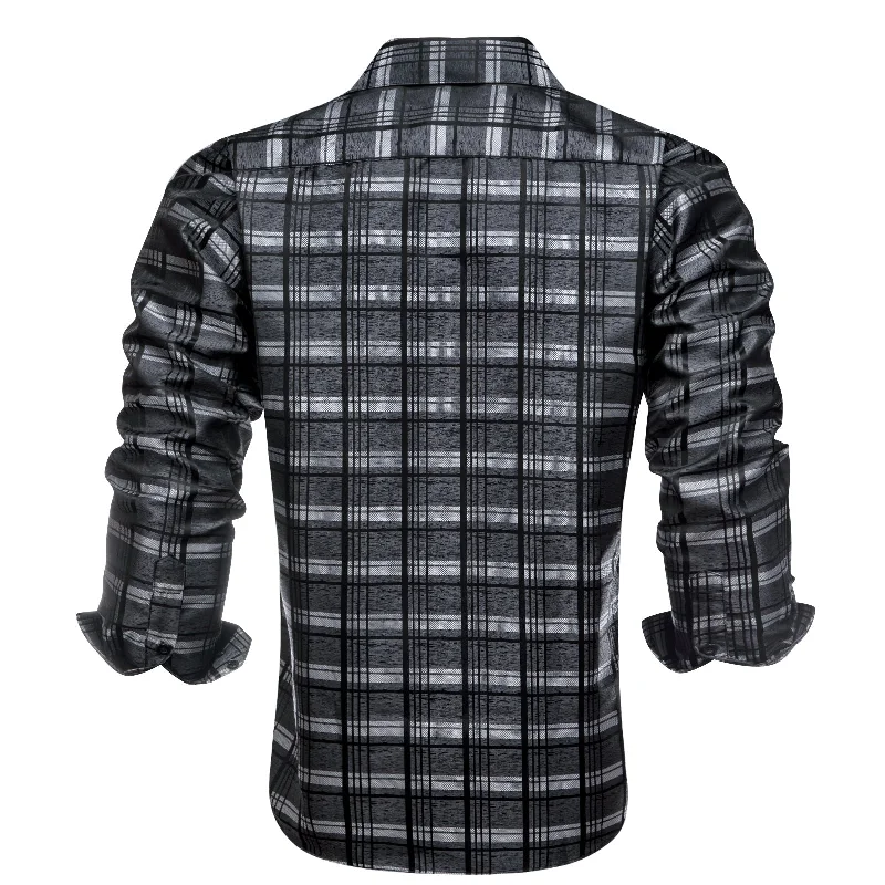 Simon Von Grey Black Checkered Plaid Men's Button Up Dress Shirt-CY-1999