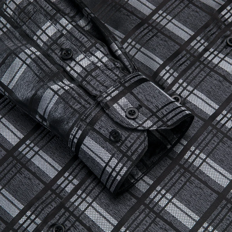 Simon Von Grey Black Checkered Plaid Men's Button Up Dress Shirt-CY-1999