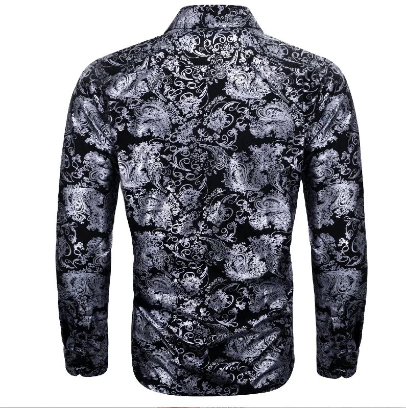 Simon.Von  Grey Black Paisley Silk Men's Shirt- CY-0593