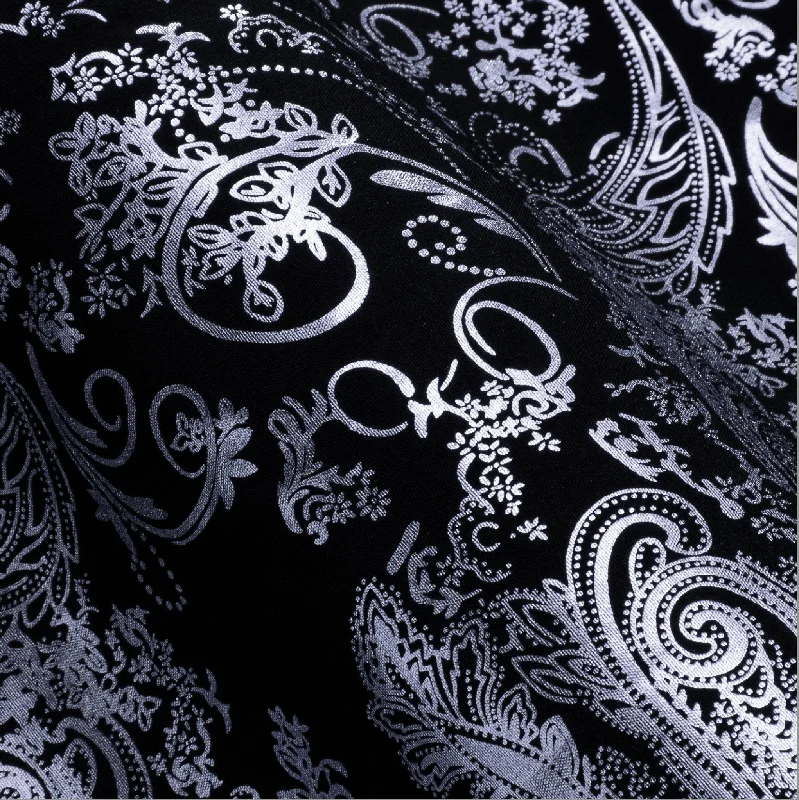 Simon.Von  Grey Black Paisley Silk Men's Shirt- CY-0593