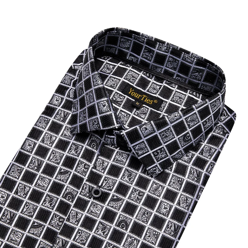 Simon Von Grey  Black Plaid Men's Button Up Dress Shirt-CY-9012