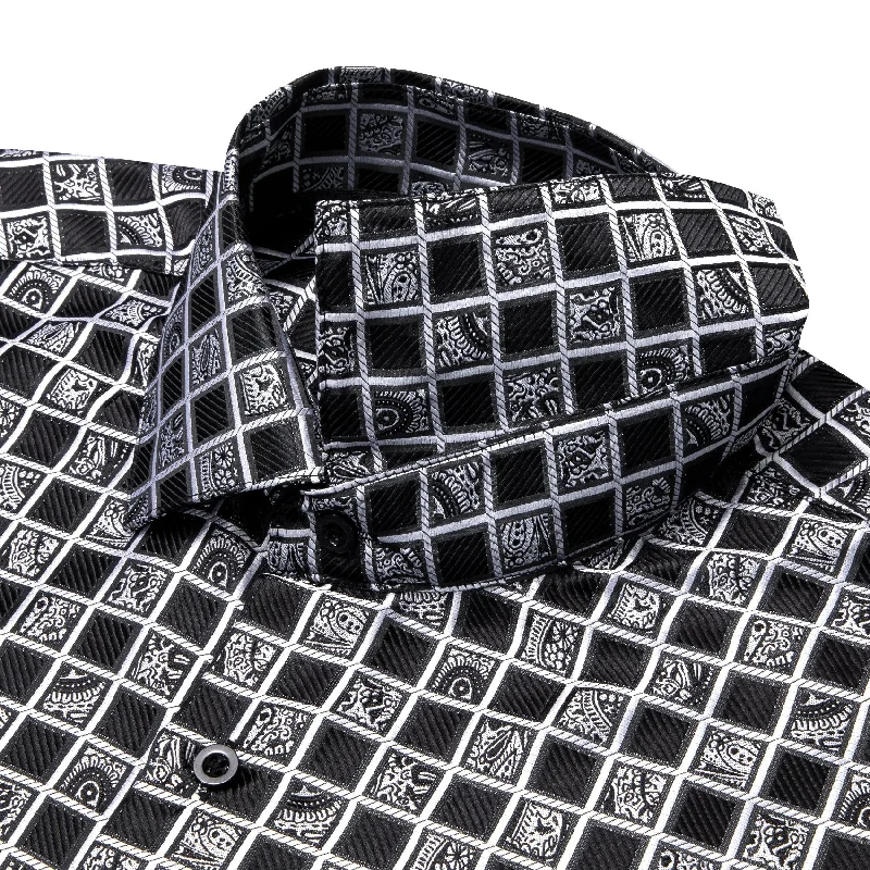 Simon Von Grey  Black Plaid Men's Button Up Dress Shirt-CY-9012