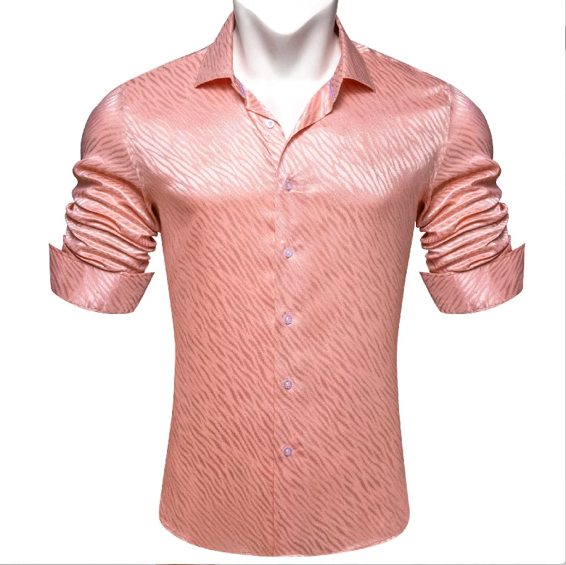 Simon.Von  Light Red Ripple Silk Men's Shirt-CY-0677