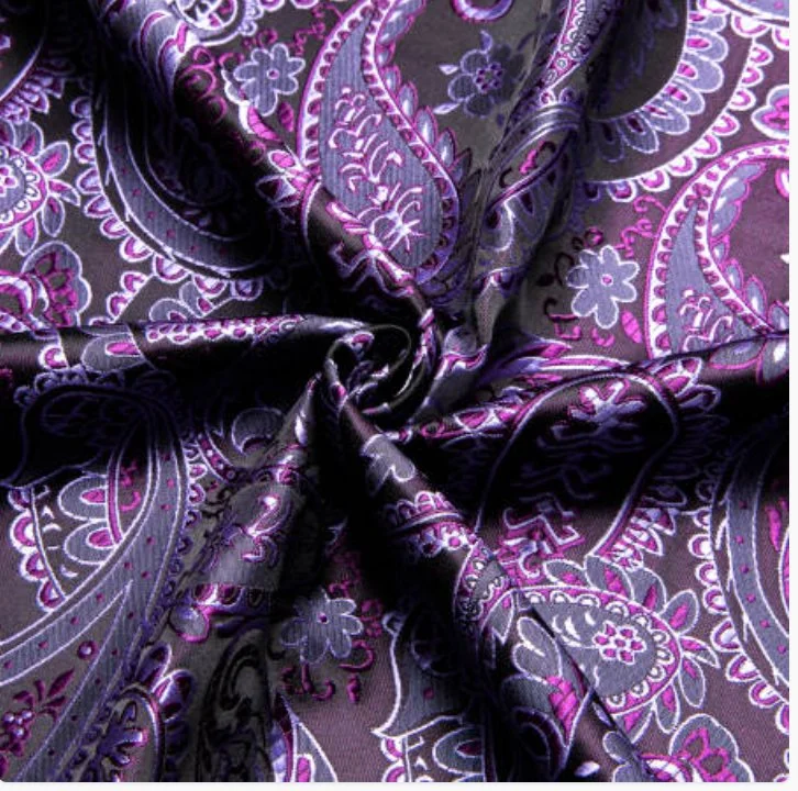 Simon Von Classic Purple Black Paisley Silk Men's Shirt-CY-1039