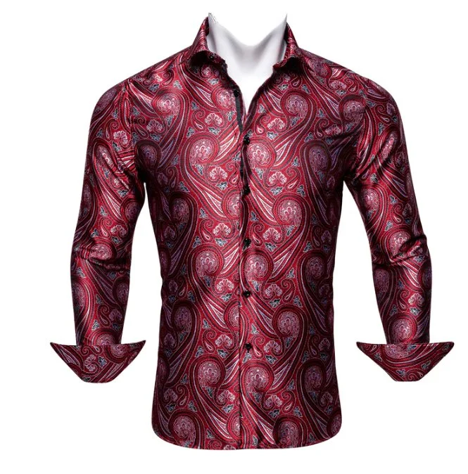 Simon Von New Fashionable Red Paisley Silk  Men's Shirt -CY-0034