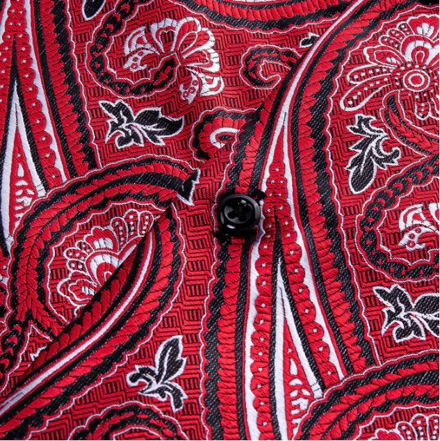 Simon Von New Fashionable Red Paisley Silk  Men's Shirt -CY-0034