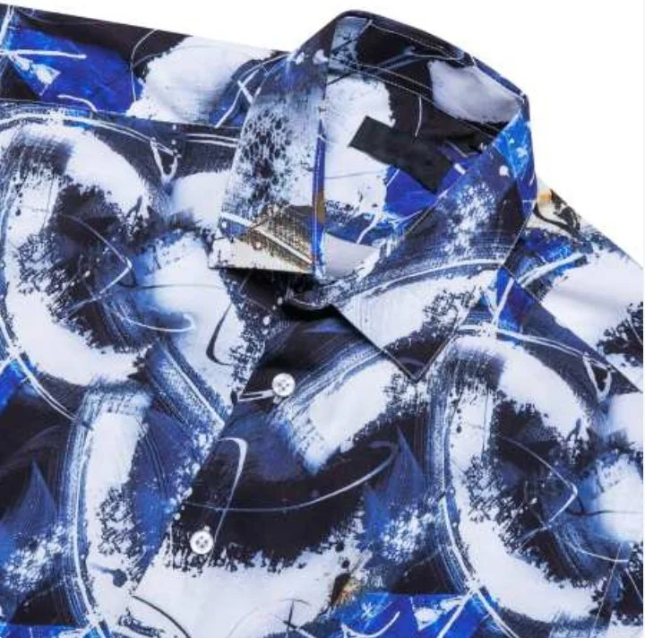 Simon Von New Novelty  Blue White Short Sleeve Men's Shirt- CY-0202