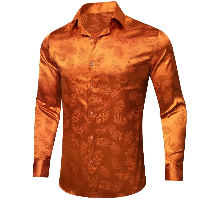 Simon.Von Orange Feather Silk Men's Shirt-0691