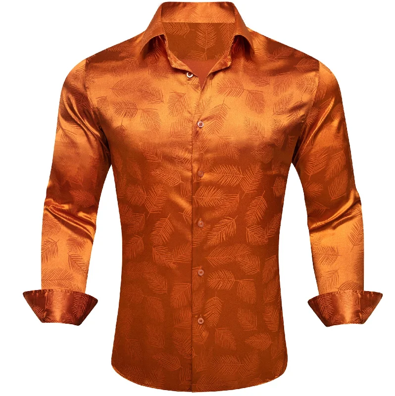 Simon.Von Orange Feather Silk Men's Shirt-0691