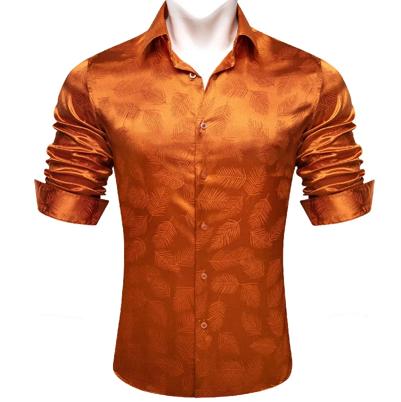 Simon.Von Orange Feather Silk Men's Shirt-0691