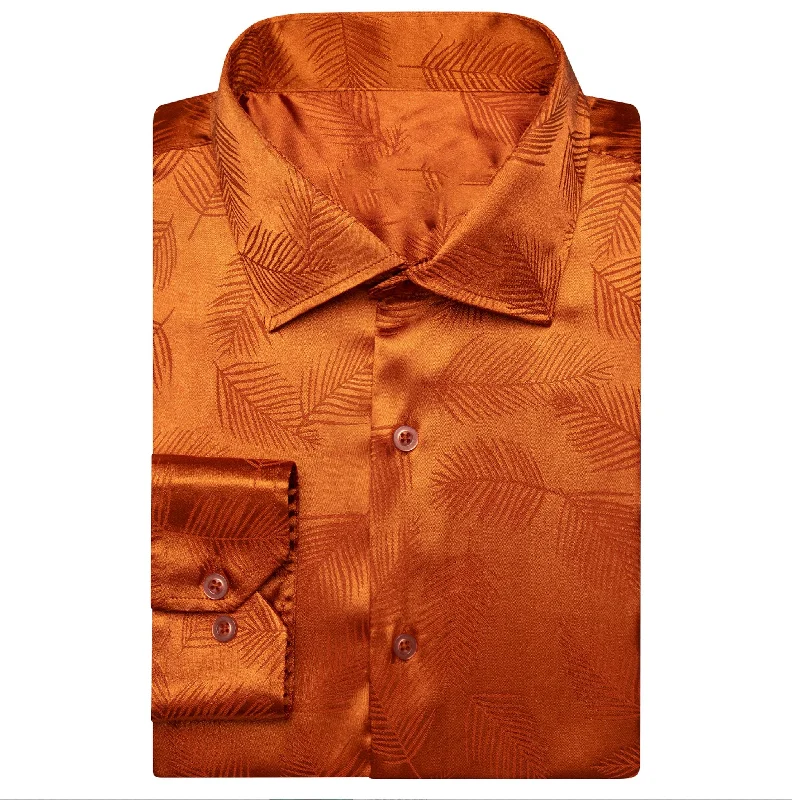 Simon.Von Orange Feather Silk Men's Shirt-0691