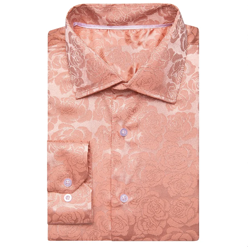 Simon.Von Pale Orange Print Flower Silk Men's Shirt-CY-0675