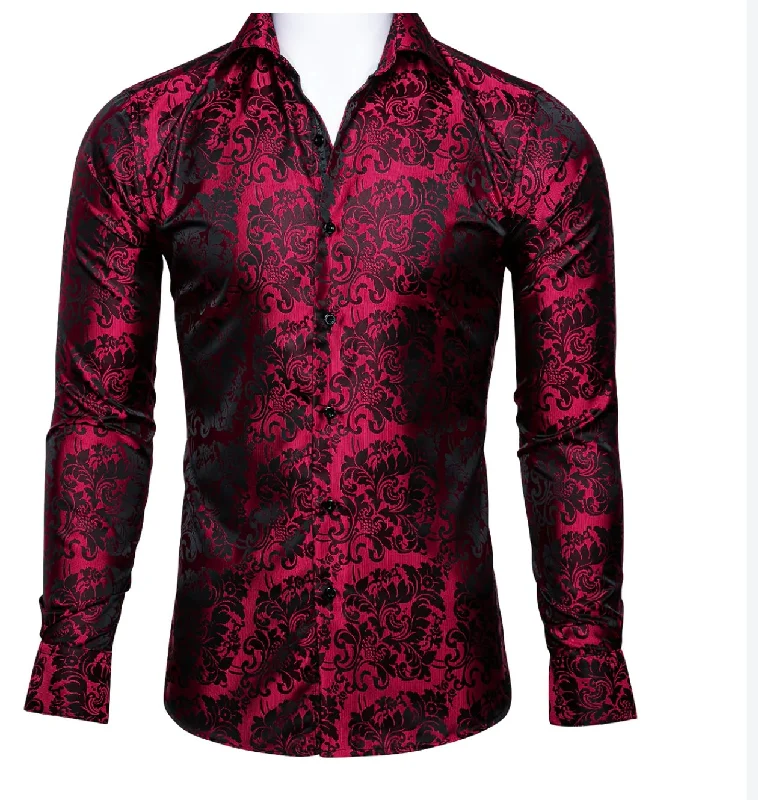 Simon Von Red Black Floral Shirt- CY-0028