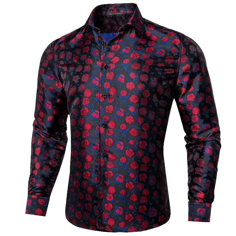 SIMON.VON RED BLUE FLORAL SILK MEN'S SHIRT- CY-2015