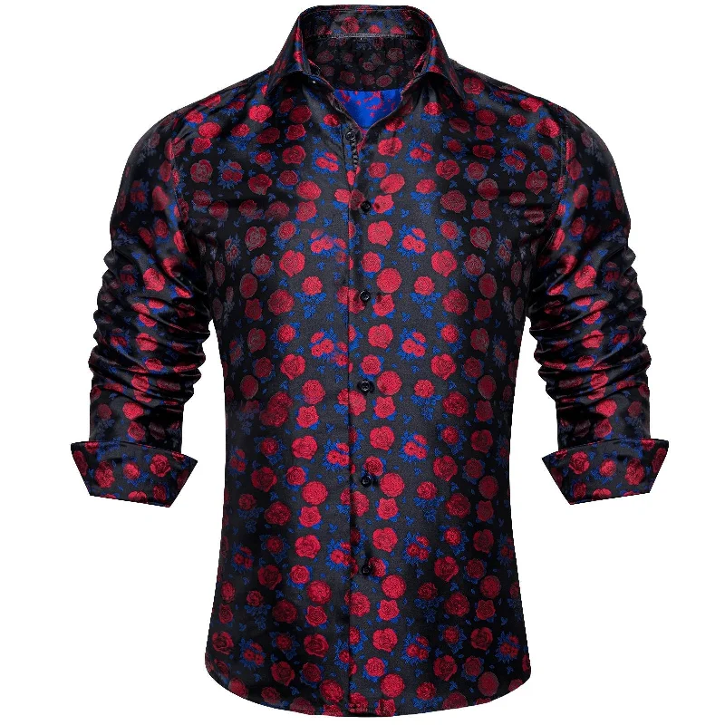 SIMON.VON RED BLUE FLORAL SILK MEN'S SHIRT- CY-2015