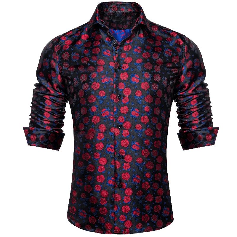 SIMON.VON RED BLUE FLORAL SILK MEN'S SHIRT- CY-2015