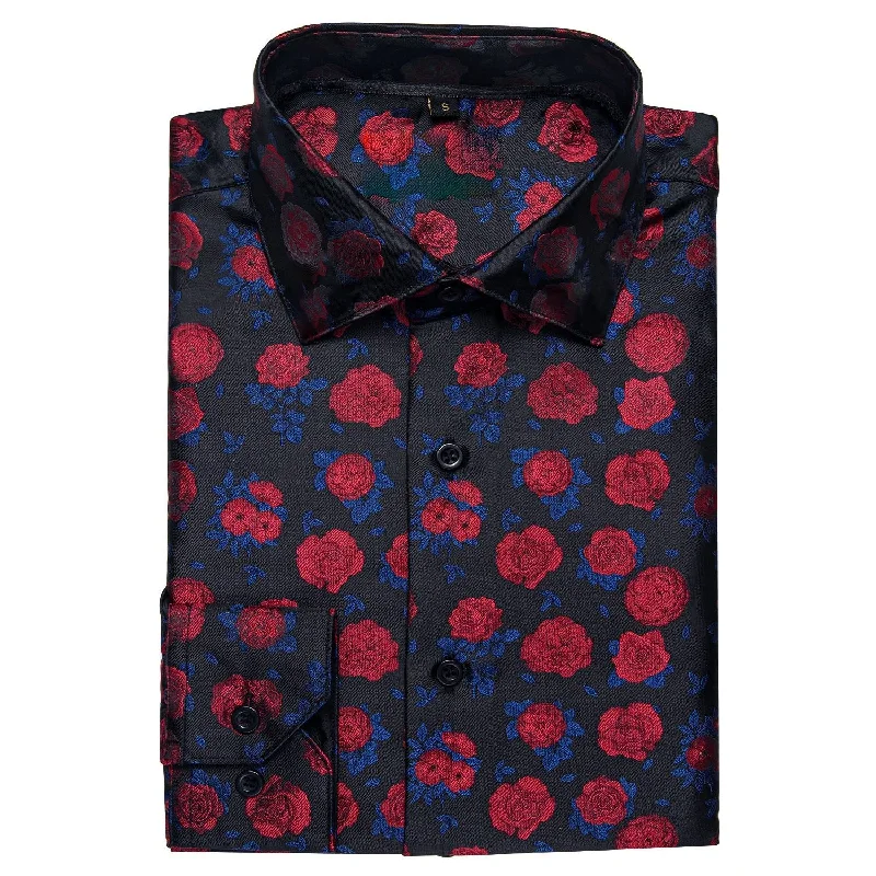 SIMON.VON RED BLUE FLORAL SILK MEN'S SHIRT- CY-2015