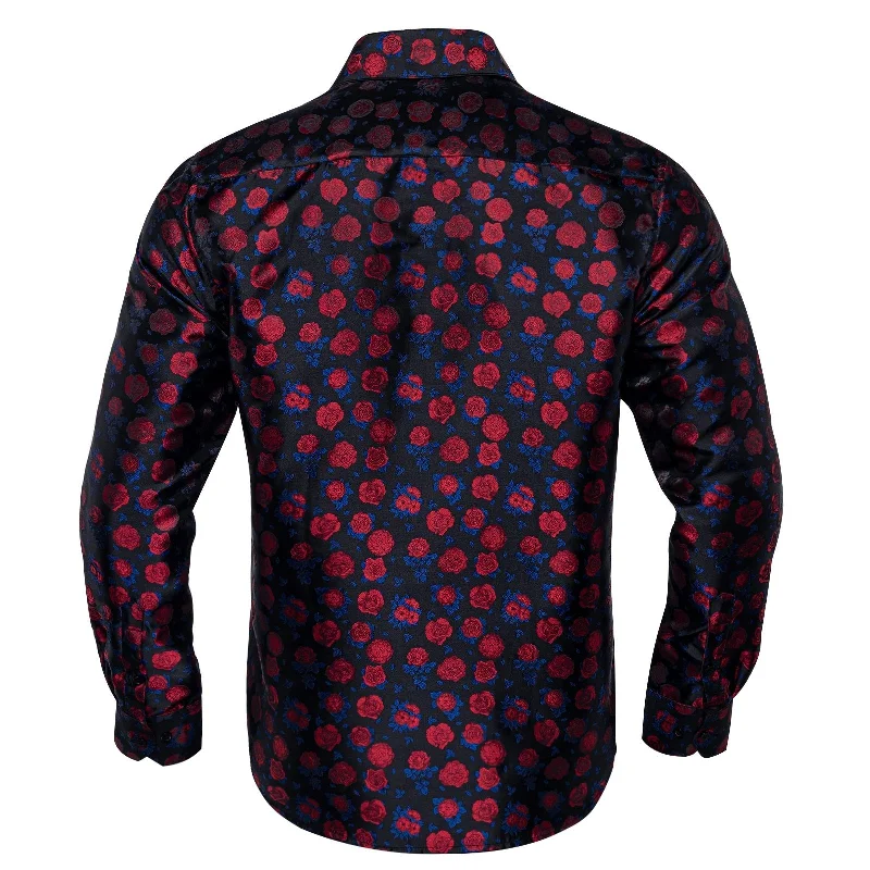 SIMON.VON RED BLUE FLORAL SILK MEN'S SHIRT- CY-2015