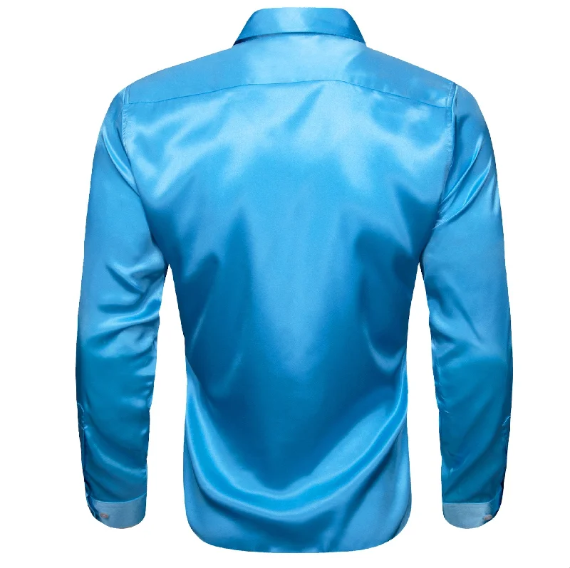 Simon.Von Sky Blue Solid Silk Men's Long Sleeve Shirt- CY=518