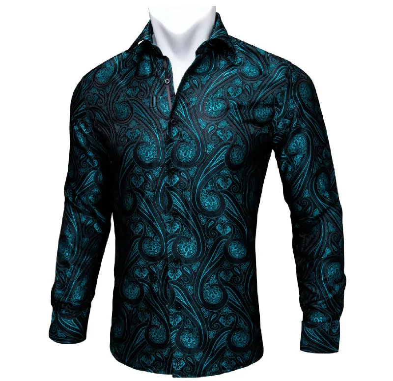 Simon Von Green Black Paisley Silk Shirt. CY-0005