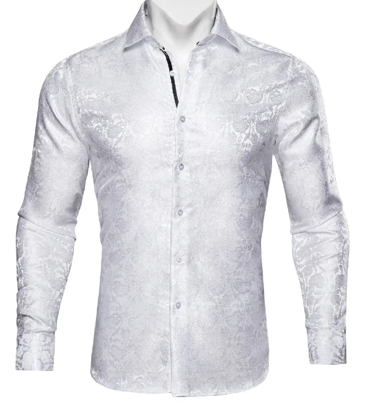 SimonVon White Paisley Silk Men's Shirt- CY 0059