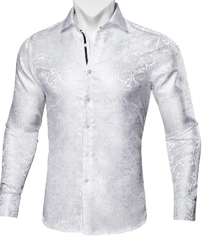 SimonVon White Paisley Silk Men's Shirt- CY 0059