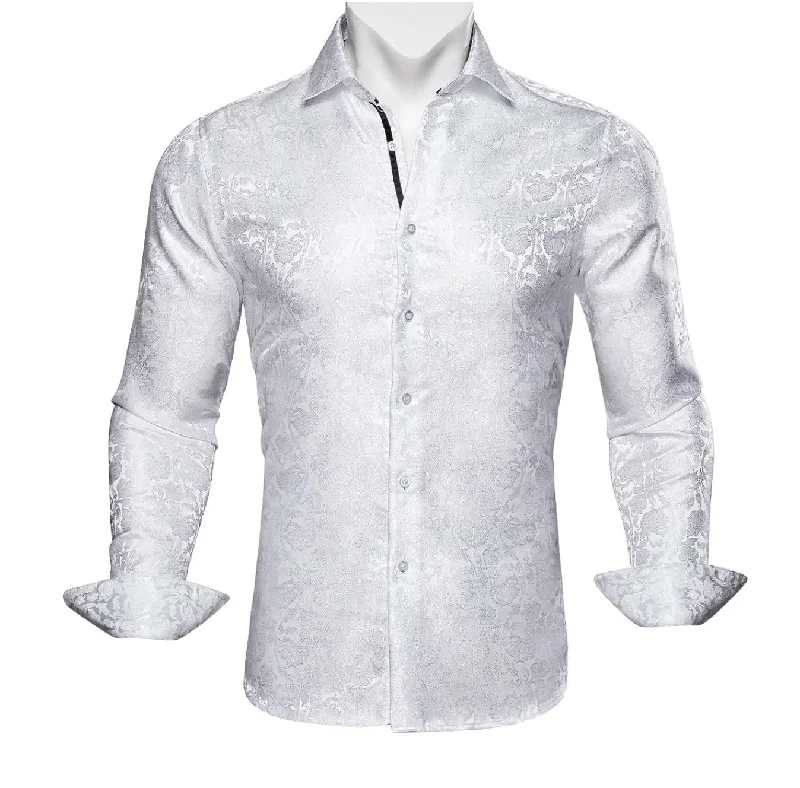 SimonVon White Paisley Silk Men's Shirt- CY 0059