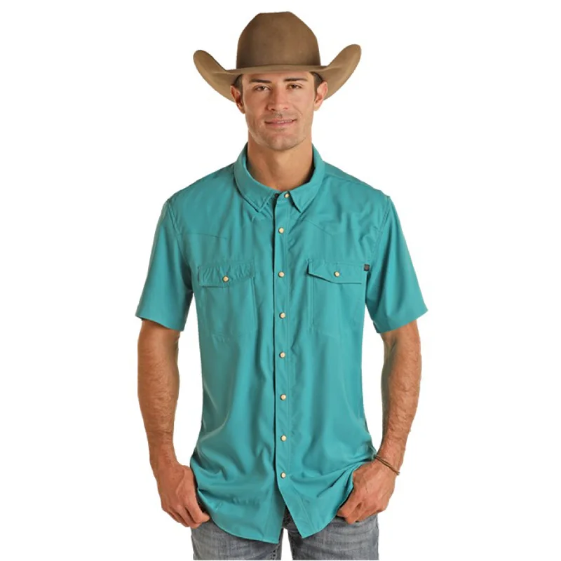 Rock & Roll Men's Solid Turquoise Ripstop Tek Short Sleeve