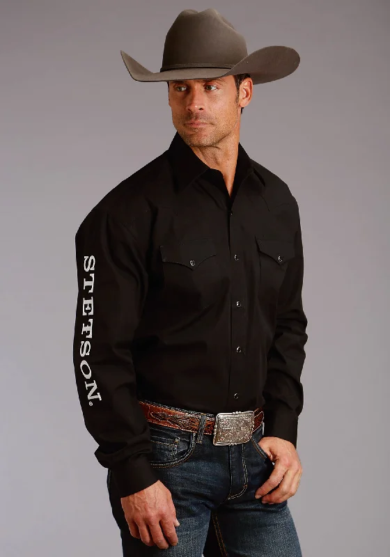 Stetson Mens Black 100% Cotton Logo Wear L/S Shirt