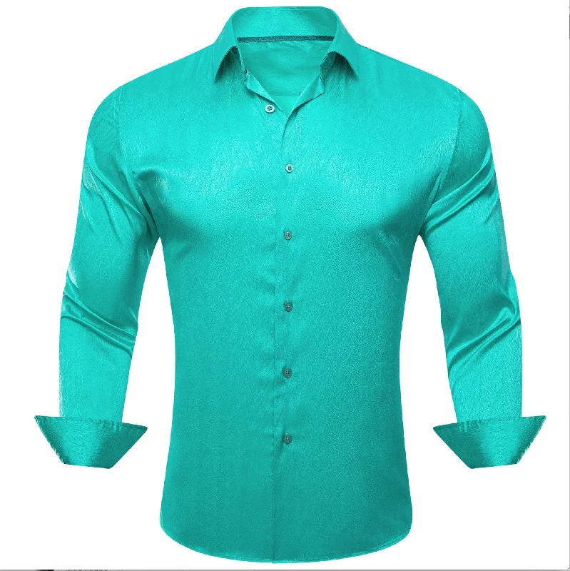 Turquoise Blue  Silk Men's Long Sleeve Shirt- CY-0670