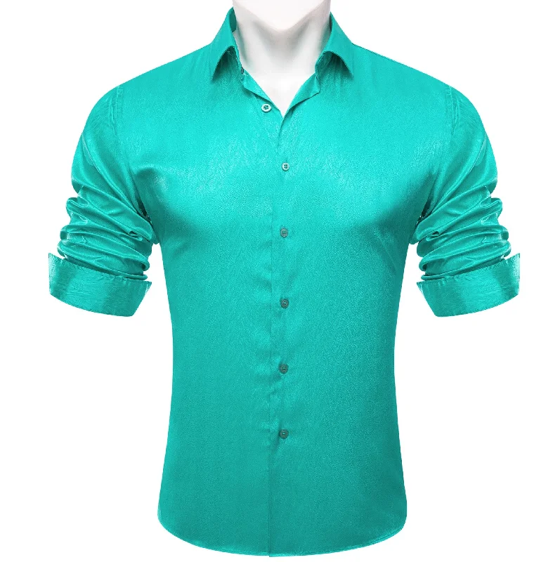 Turquoise Blue  Silk Men's Long Sleeve Shirt- CY-0670