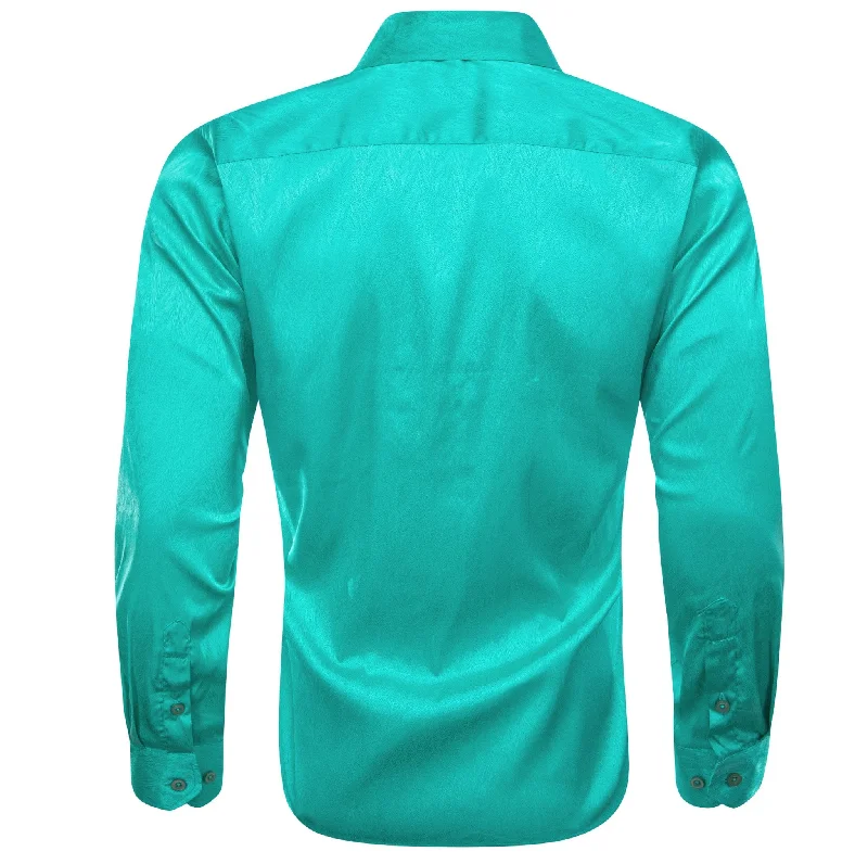 Turquoise Blue  Silk Men's Long Sleeve Shirt- CY-0670