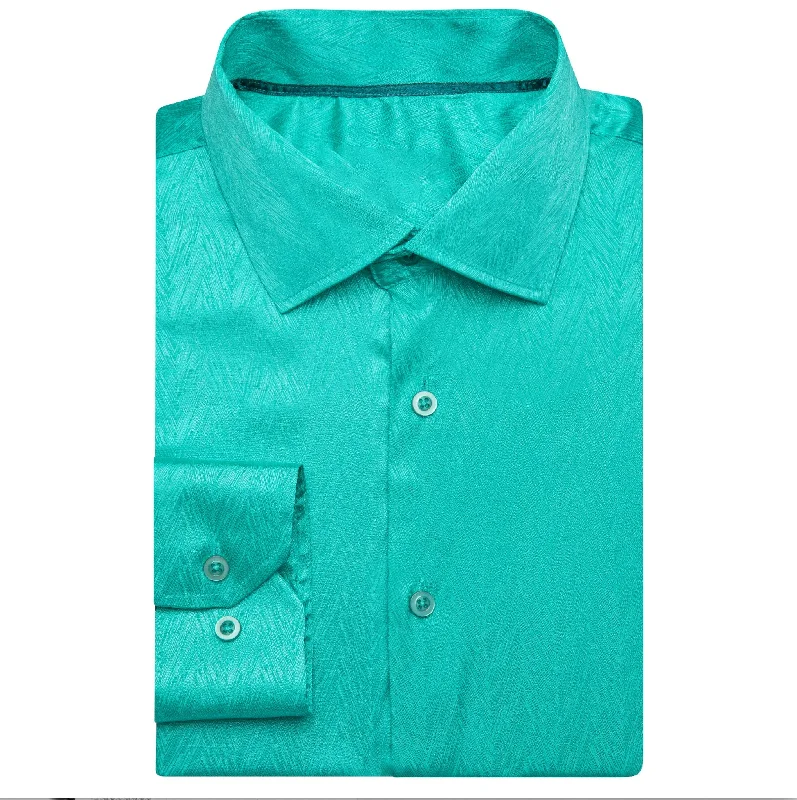 Turquoise Blue  Silk Men's Long Sleeve Shirt- CY-0670