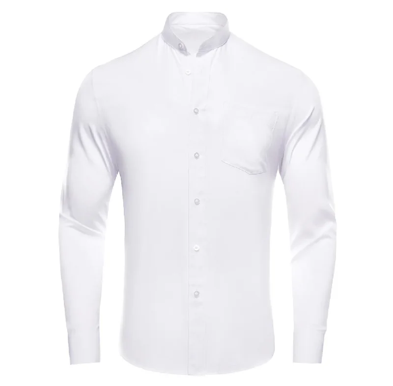 White Solid Men's Long Sleeve Dress Shirt- CY-1309