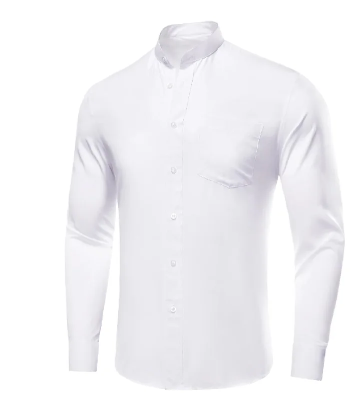 White Solid Men's Long Sleeve Dress Shirt- CY-1309