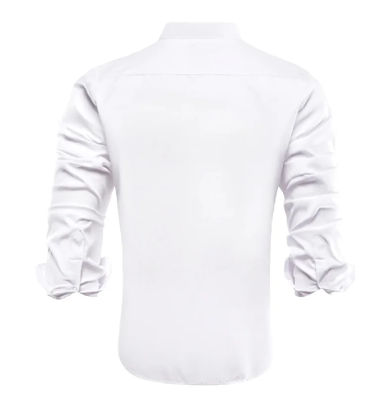 White Solid Men's Long Sleeve Dress Shirt- CY-1309