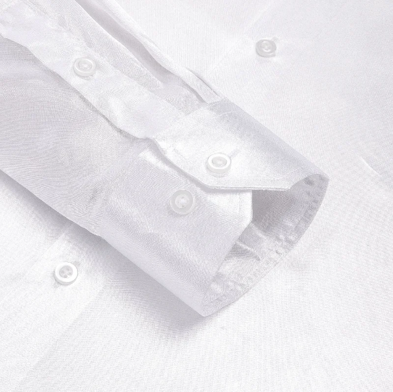 White Solid Satin Men's Long Sleeve Dress Shirt- CY-1642