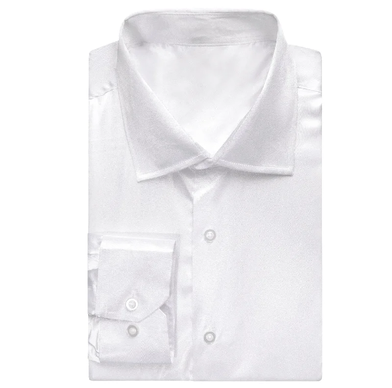 White Solid Satin Men's Long Sleeve Dress Shirt- CY-1642